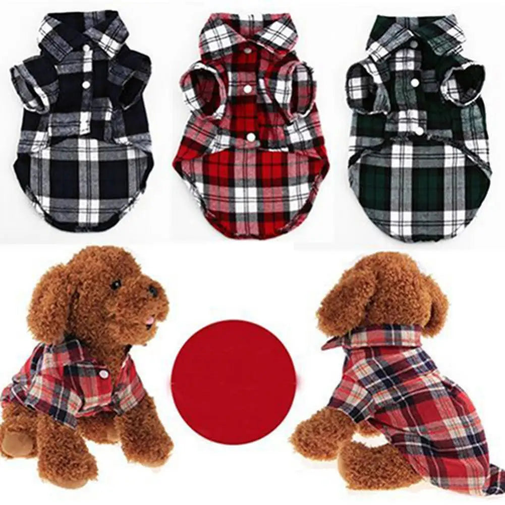Small Dog and Cat Plaid Shirt Jacket, British Style Lapel Button-up Pet Clothes, Cute Stylish Outfit for Tiny Breeds and Kittens