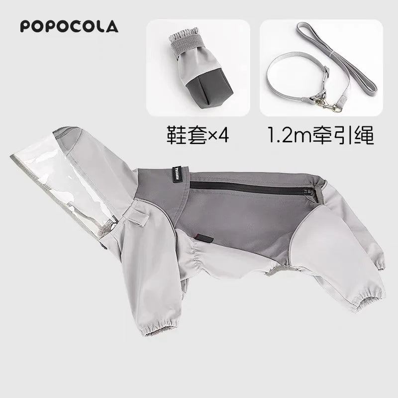 Dog Raincoat Four Legs Fully Covered Waterproof Windbreaker Pet Special Raincoat Protect Bellies Windbreaker with Traction Rope