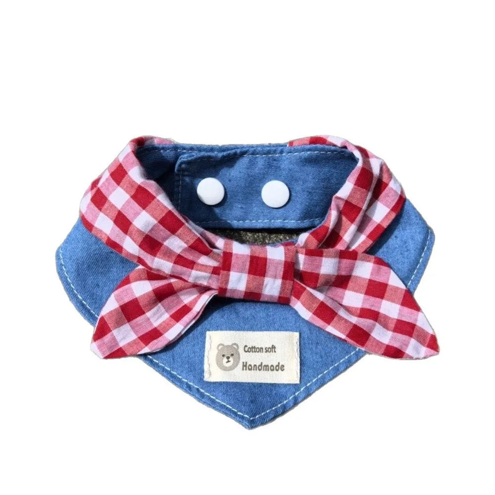 NEW Soft Dog Bandanas Breathable Adorable Pet Bandana with Red Plaid Bow Tie Dog Bibs for Small and Medium Puppies and Cats