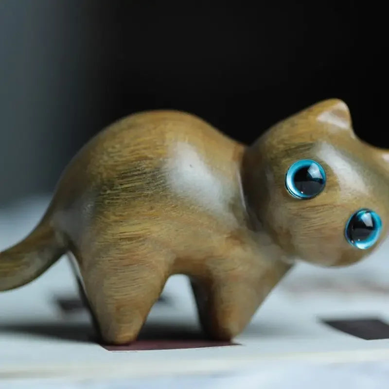 Small wooden cat figurine – hand-carved, made of sandalwood