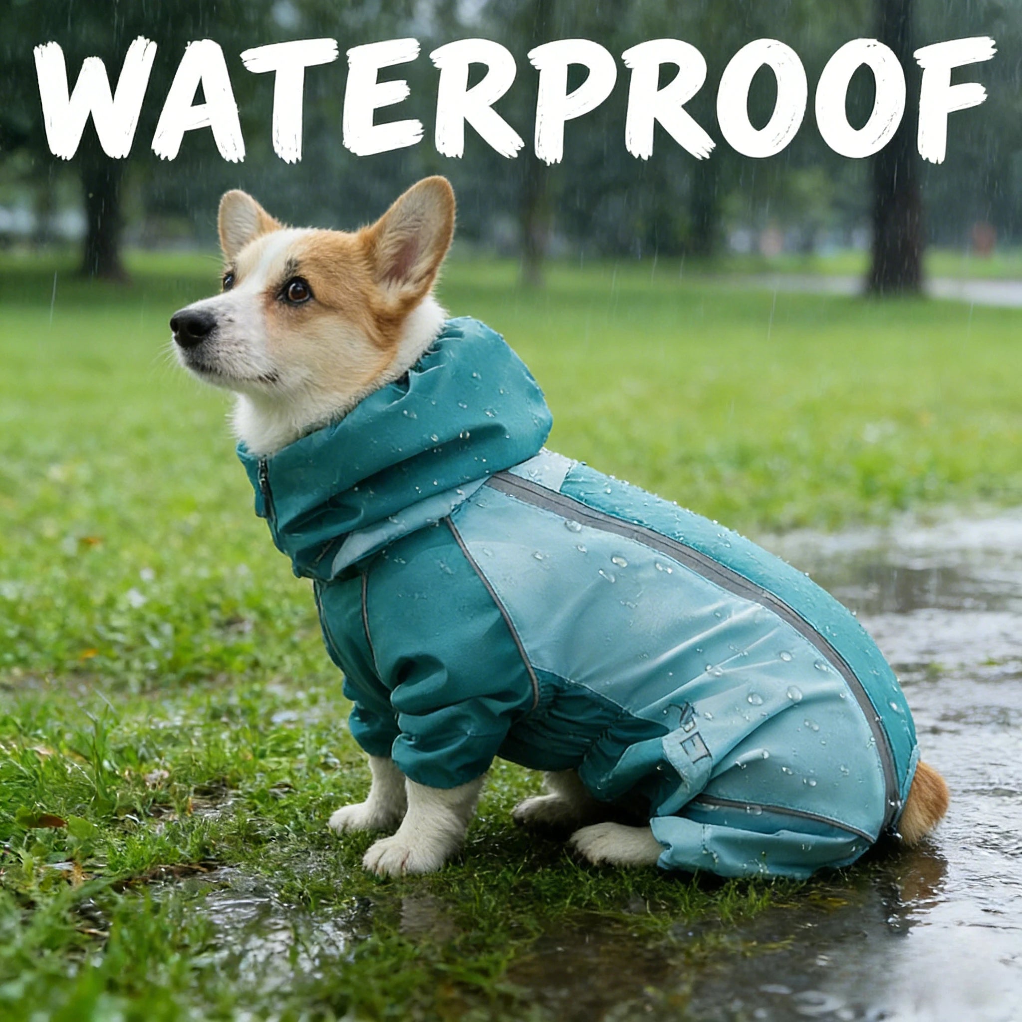 2026 New Full Coverage Waterproof Colorblock Four-Legged Dog Raincoat for Corgi, Dachshund, Small and Medium Dogs Outdoor Wear