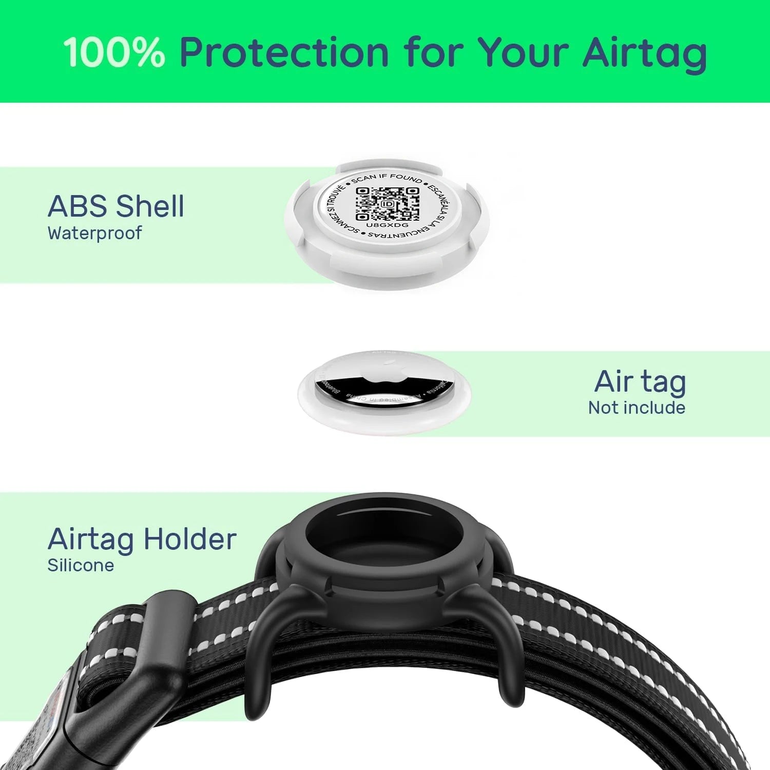 Waterproof Air Tag Dog Collar with AirTag Holder & QR Code, Reflective Soft Padded & Safety Buckle, AirTag Pet Collar for Dogs