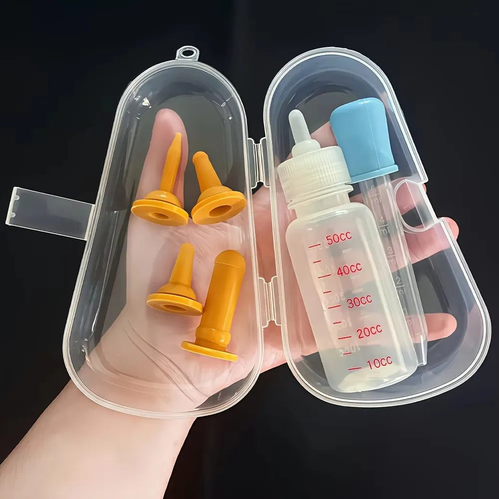 Pet Feeding Set for Cats and Dogs, Soft Silicone Pet Nursing Bottle with Transparent Storage Box, Sanitary, Clean, and Easy to Carry