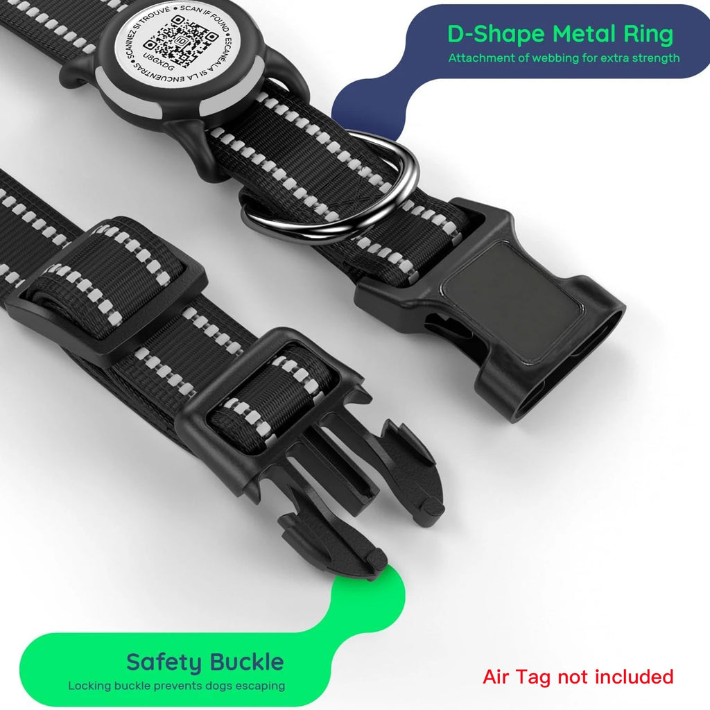 Waterproof Air Tag Dog Collar with AirTag Holder & QR Code, Reflective Soft Padded & Safety Buckle, AirTag Pet Collar for Dogs