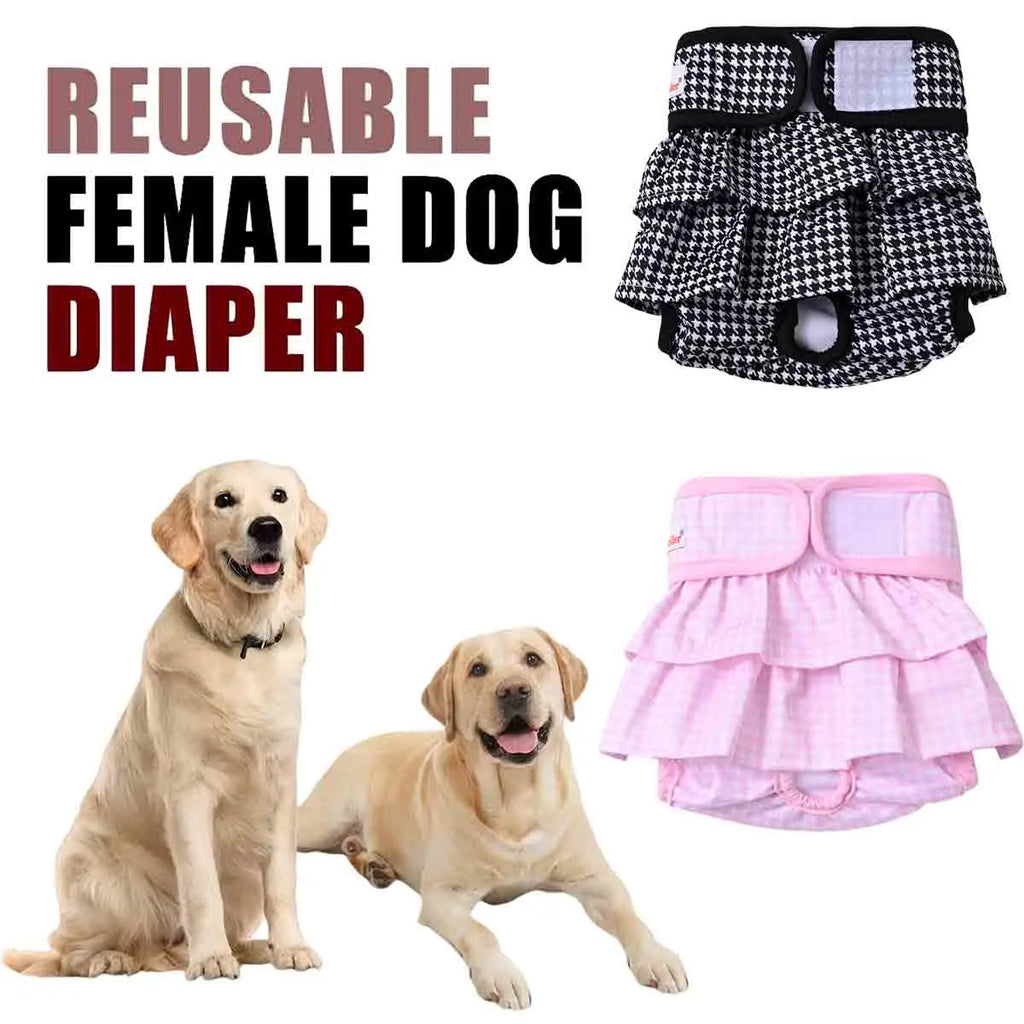 Washable Female Dog Diaper Cute Houndstooth Dress Short Underwear Belly Bands Reusable Pet Panties Sanitary Pant Diapers