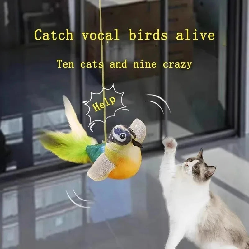 The Pet Cat Toy Emulates Bird Sounds to Amuse the Cat, Elastic Rope to Relieve Boredom and Resist Scratching and Biting