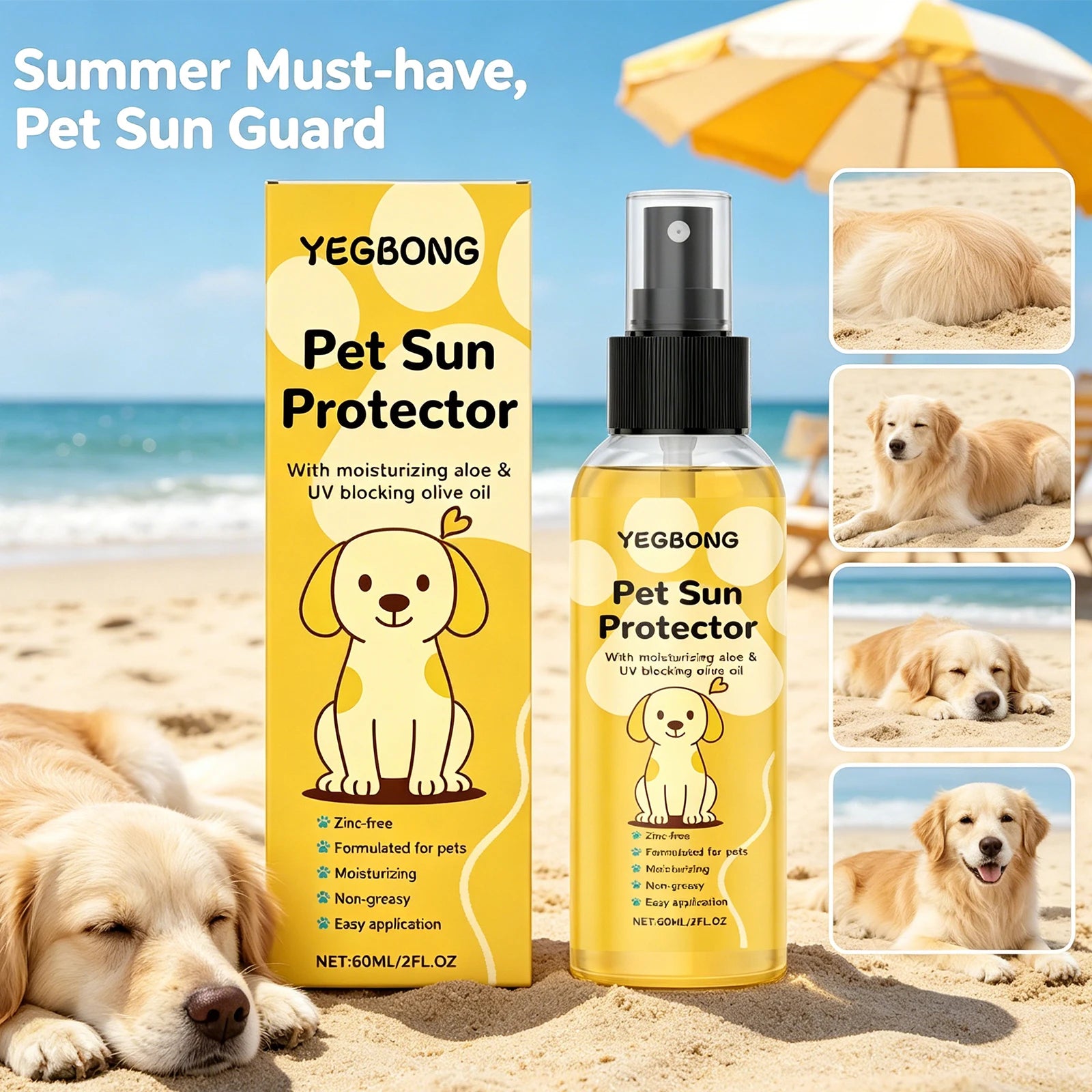 Pet Sunscreen Spray For Dogs UV Protection Moisturizing Sunblock For Nose Ears Paws Sensitive Skin Outdoor Summer Dog Skin Care