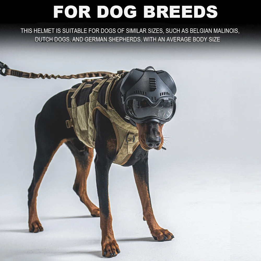 Tactical K9 Dog Helmet – Military Style with Goggles