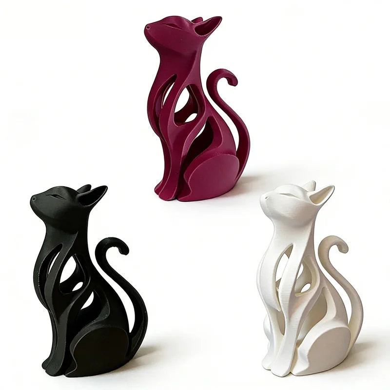Elegant modern cat sculpture in a sitting position - 3D printed decoration