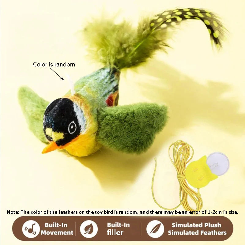 The Pet Cat Toy Emulates Bird Sounds to Amuse the Cat, Elastic Rope to Relieve Boredom and Resist Scratching and Biting