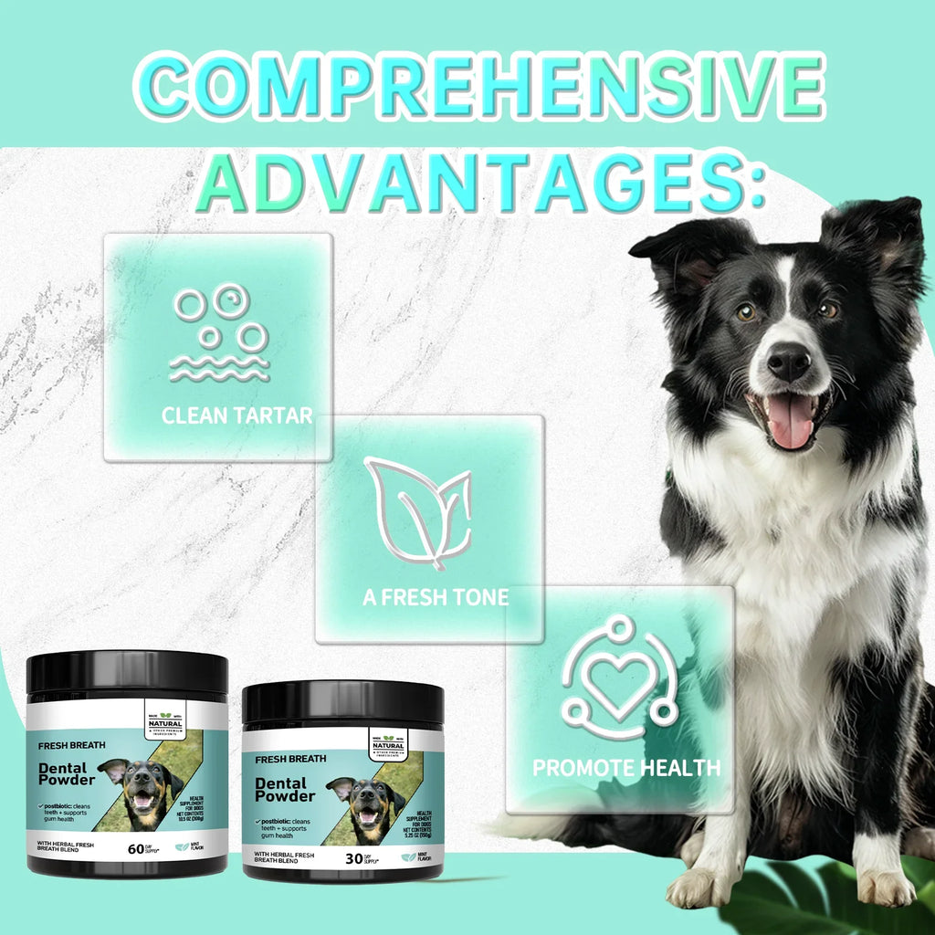 Pet Dental Cleaning Powder for Dogs & Cats - Freshens Breath, Removes Tartar & Plaque, Provides Comprehensive Oral Care.