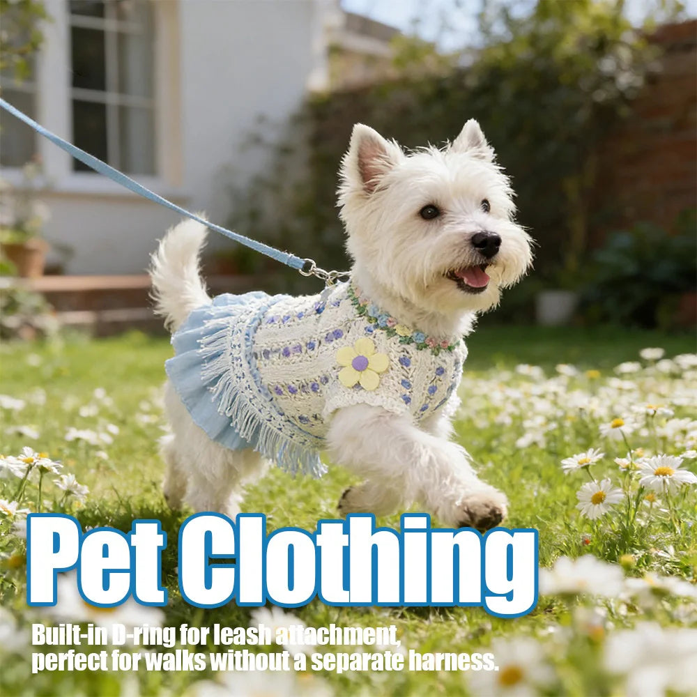Pet Embroidered Dress Small & Medium Dog Teddy Hollowed-out Vest Puppy Clothes Summer Cat Tassel Dress Spring Pet Clothing