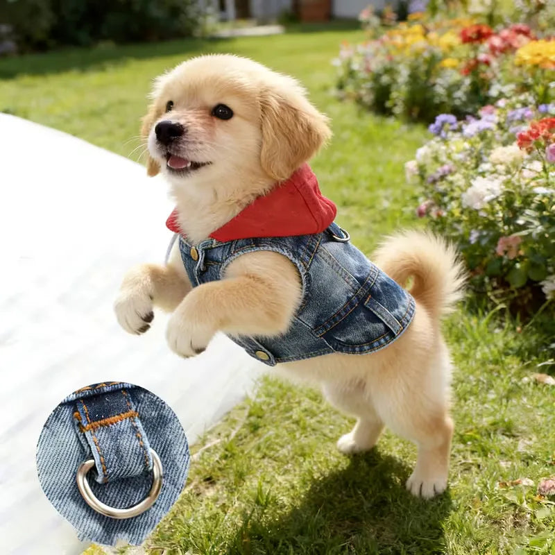 Denim Pet Clothes for Small Dogs Puppy Jeans Hoodie with Gray Cap Blue Denim Chihuahua Jacket 2026 New Designer Cowboy Shirt