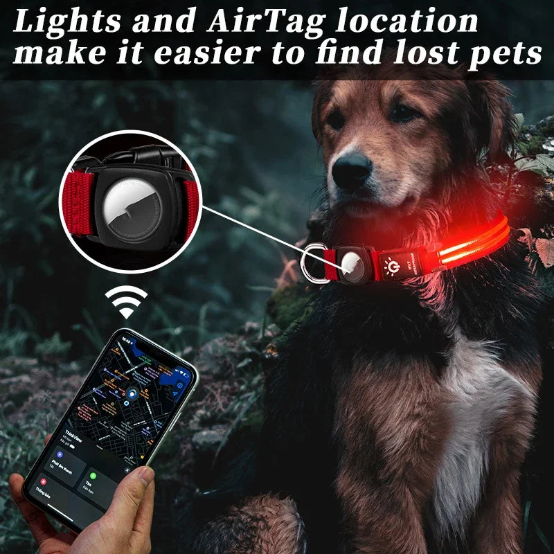 Dog Collar Hot Selling AirTag Protective Sleeve Without Positioning Tracker Waterproof LED Pet Luminous Collar Cat Collar