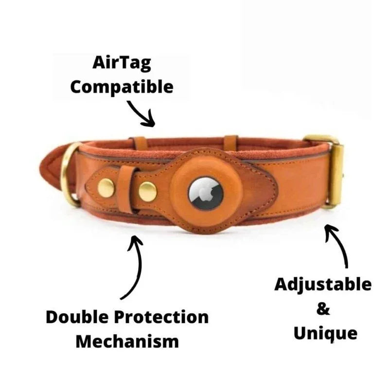 AirTag Holder Case Pet Dog Collar Leather Solid and Anti-Loss Genuine Leather AirTag Heavy Duty Dog Collar
