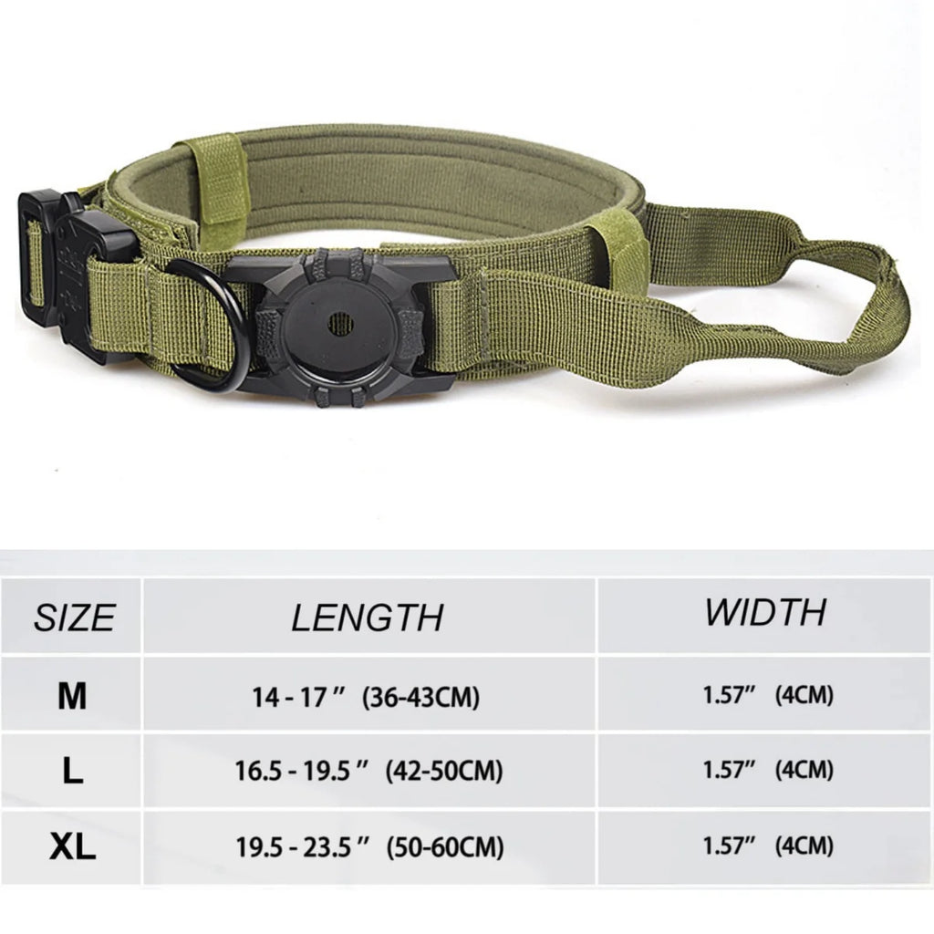Adjustable with AirTag Holder Tactical Dog Collar, Comfortable Padded and Handle Metal Buckle GPS Collar for Medium Large Dogs