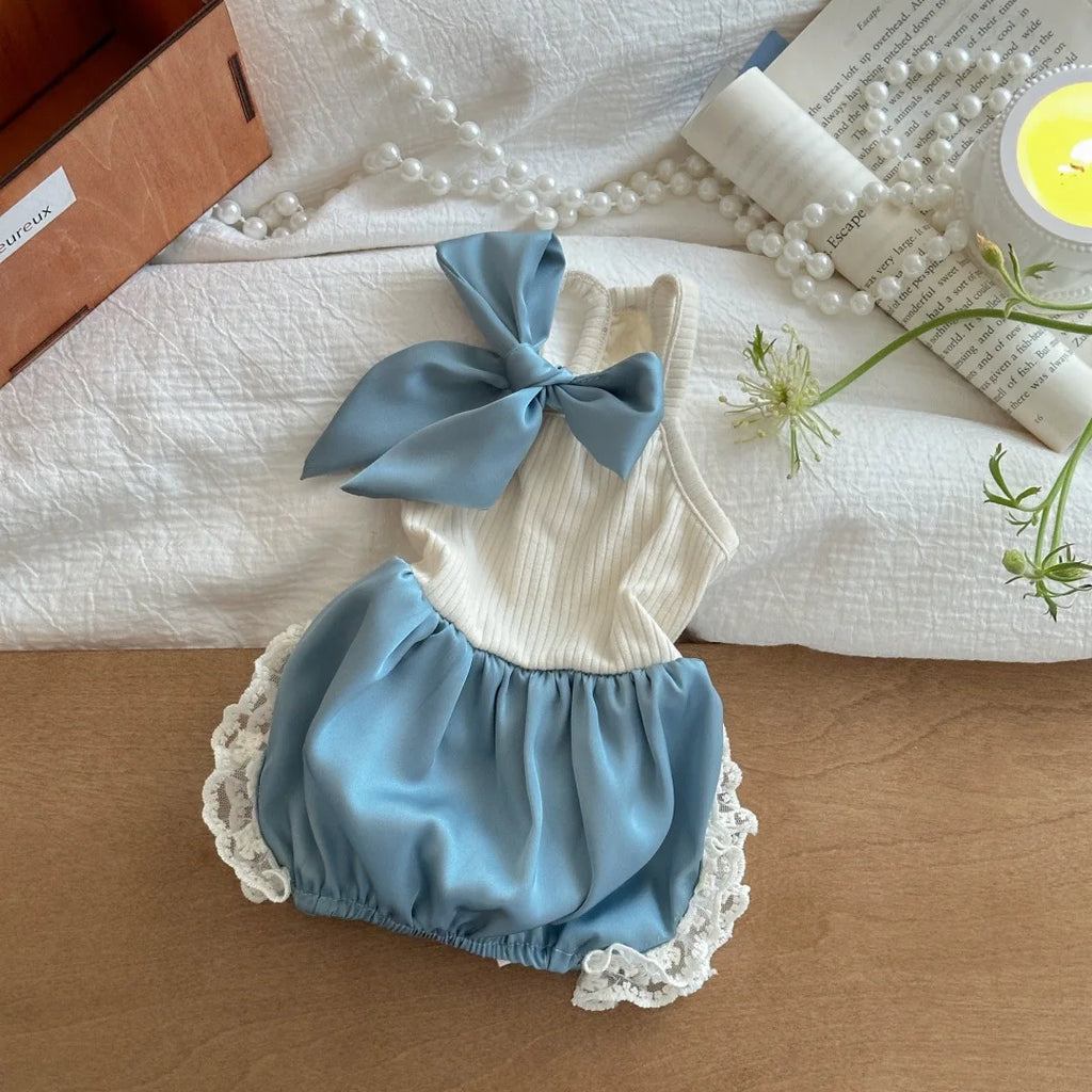 Pet Summer Lace Clothes Silk Jumpsuit Split Tank Top Bow Bubble Lace Half Skirt Thin Teddy Pet Dog Summer Dresses for Small Dog
