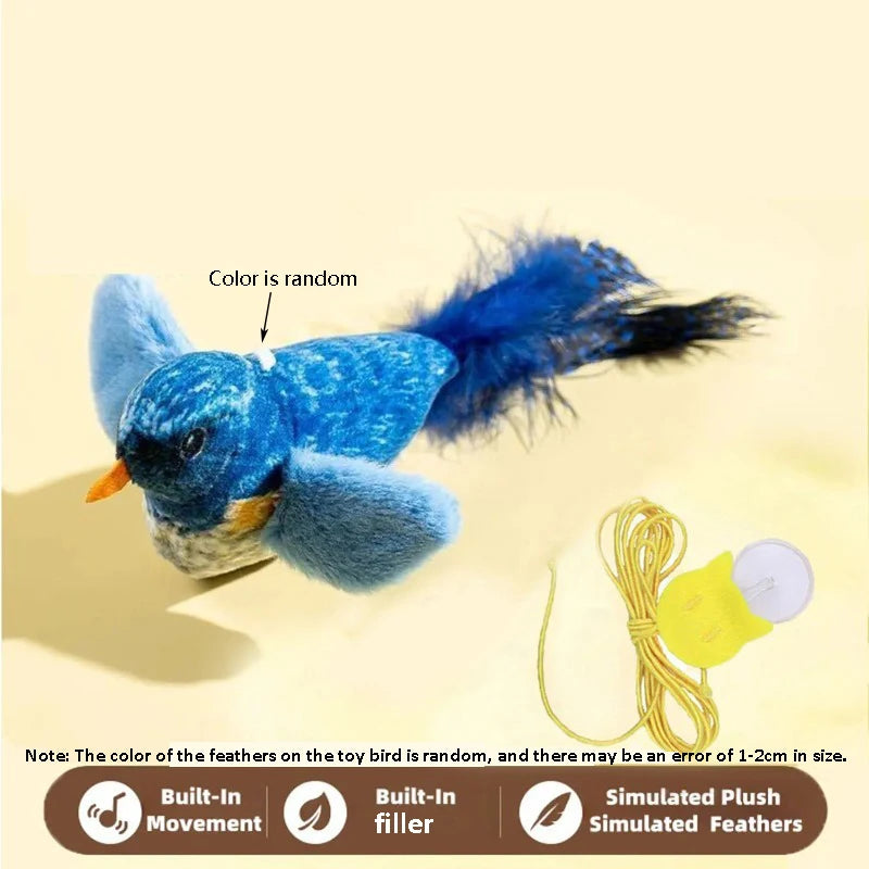 The Pet Cat Toy Emulates Bird Sounds to Amuse the Cat, Elastic Rope to Relieve Boredom and Resist Scratching and Biting