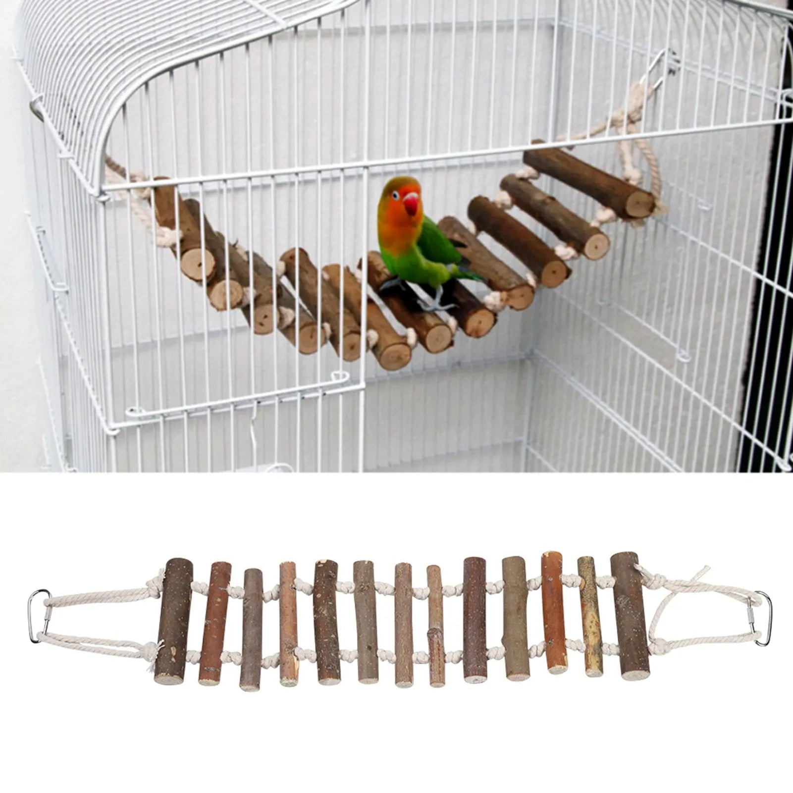 Wooden parrot ladder-swing – rope, climbing, gnawing, 61 cm