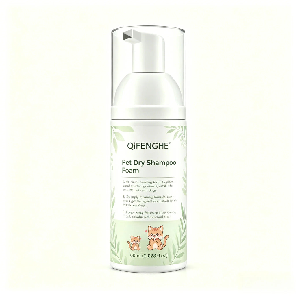 Pet Dry Shampoo Foam for Cats & Dogs, 60ml Waterless Bath-Free Grooming Cleanser for Puppies, Kittens & Pets