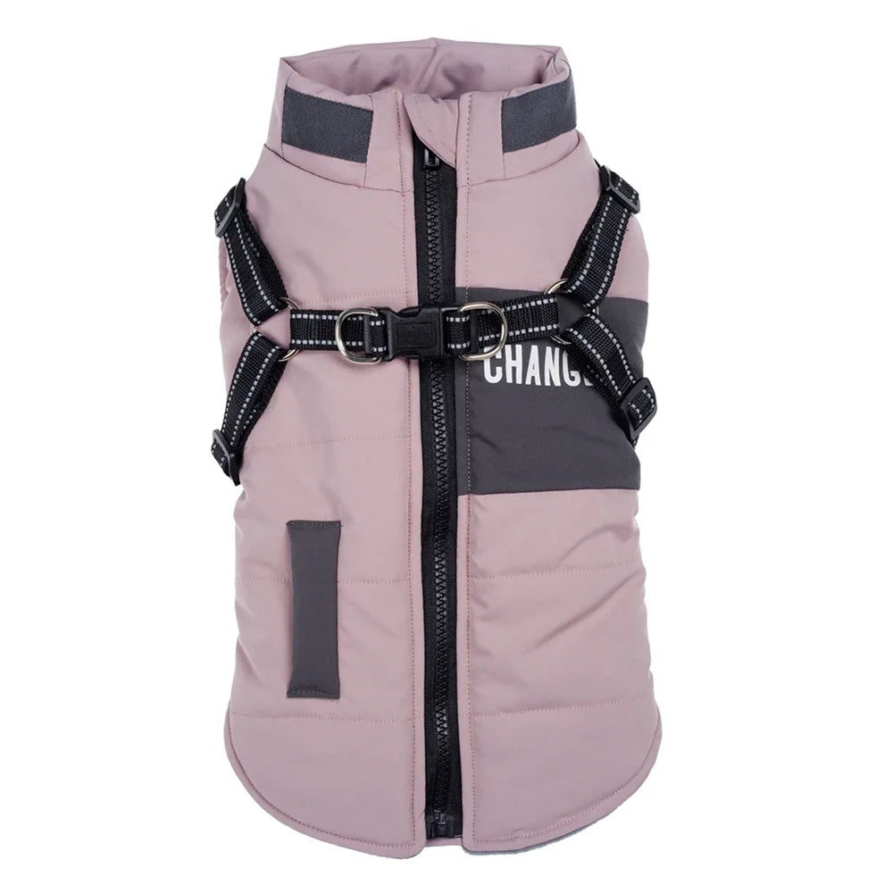 Dog Windbreaker with Dual D Leash Vest Dog Jacket Warm Dog Hoodie Warm Pet Dog Clothes