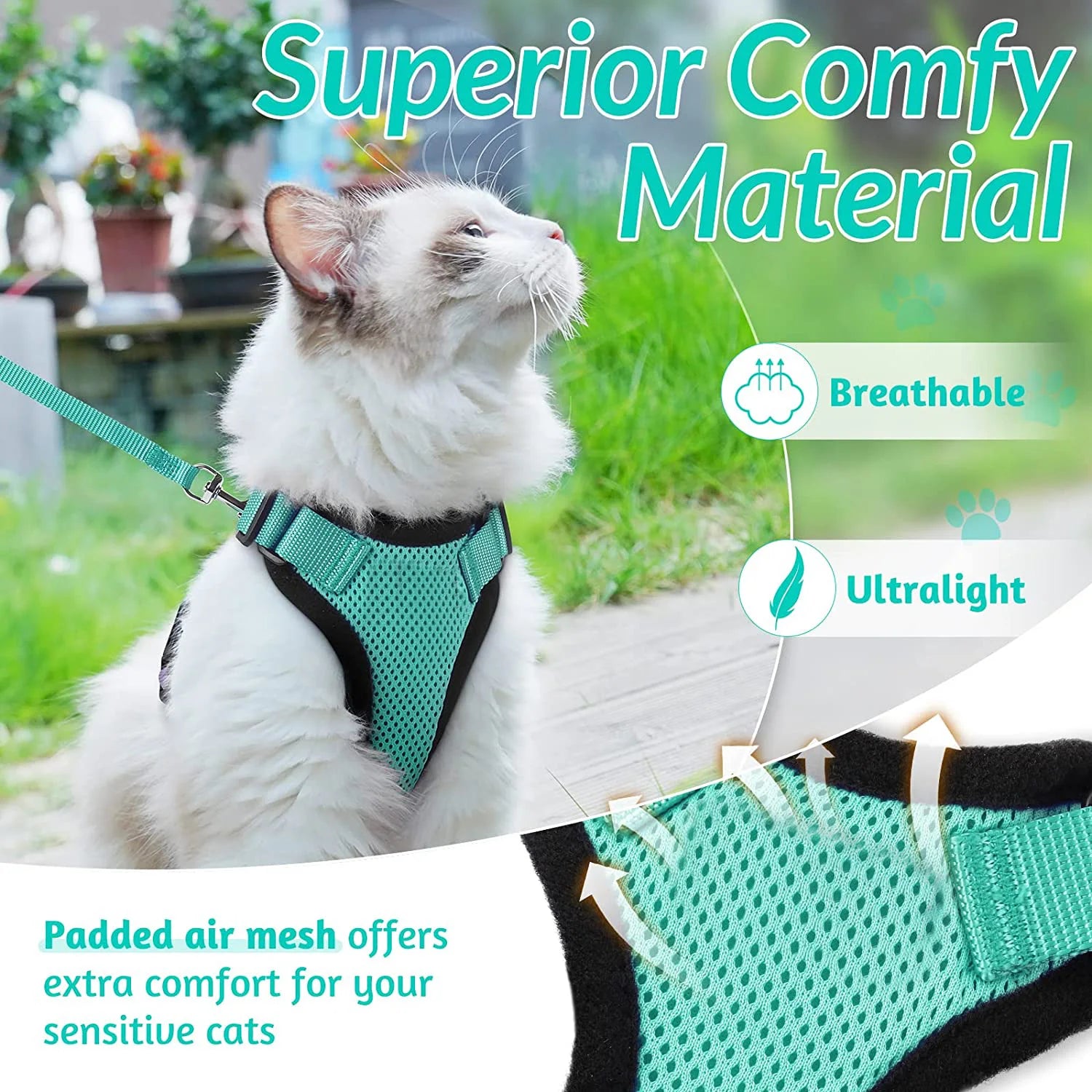 Cat Harness and Leash – soft, adjustable, escape-proof