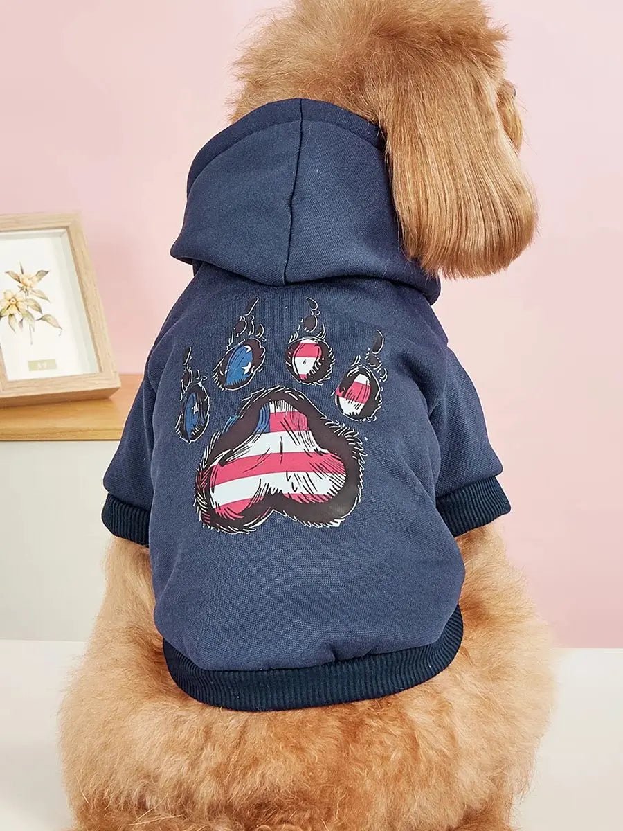 Pet Paw Print Pattern Sweatshirt with Velvet Warmth Suitable for Small, Medium, and Large Dogs Such as Teddy Golden Retrievers