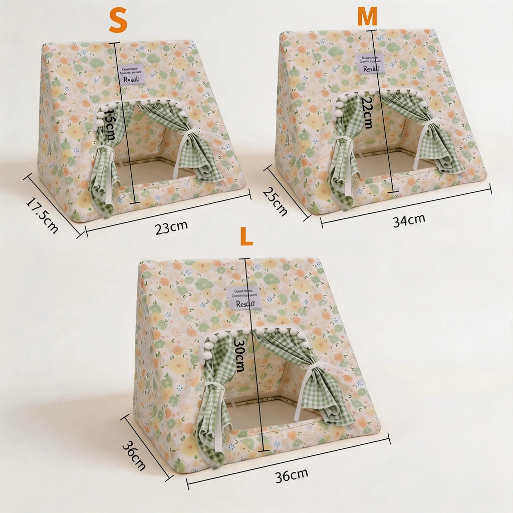 Floral Print Tent Bed with Curtains – for Rabbits, Guinea Pigs and Hamsters, S/M/L