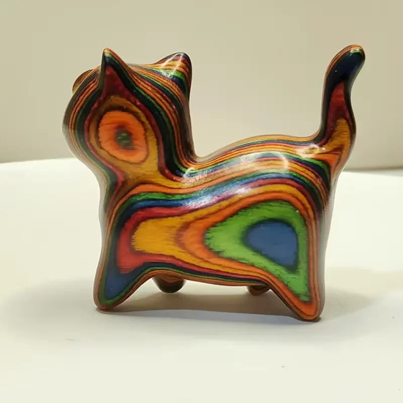 Hand-painted wooden cat figurine – decorative home sculpture