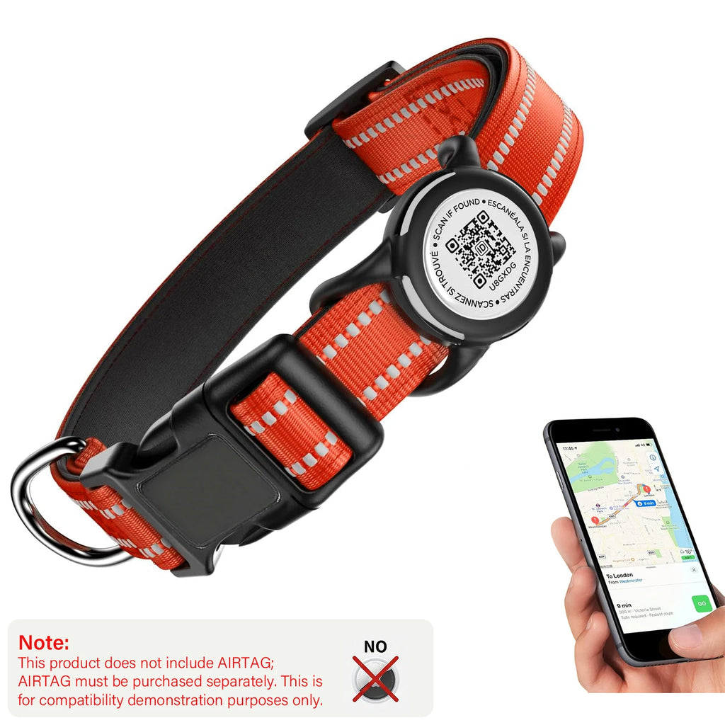 Waterproof Air Tag Dog Collar with AirTag Holder & QR Code, Reflective Soft Padded & Safety Buckle, AirTag Pet Collar for Dogs