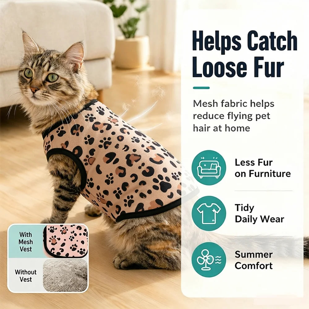 6Pcs Pet Cat Shirts for Kitten Small Dogs Lightweight Breathable Summer Leopard Print Sphynx Cats Apparel Soft Everyday Wear Set