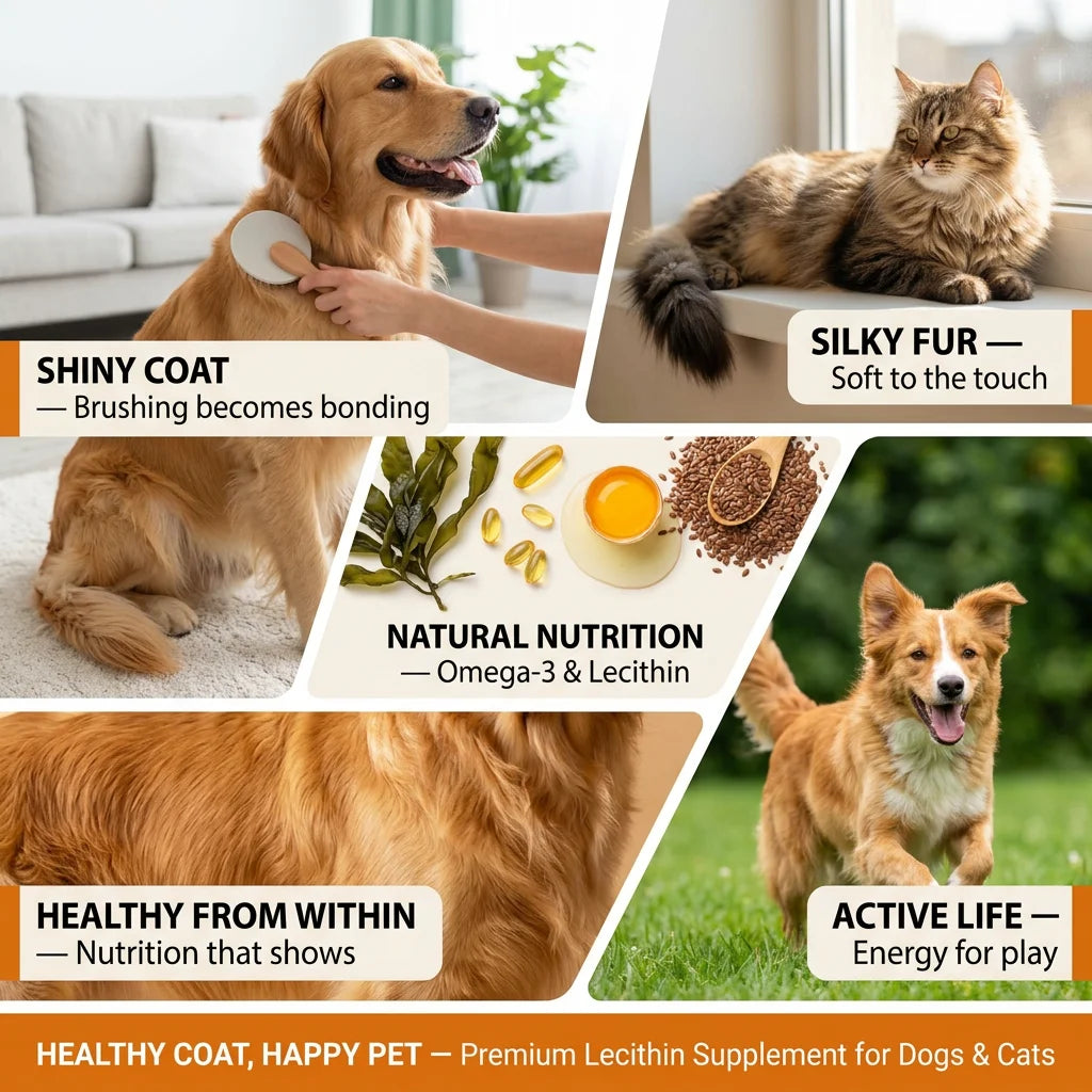 Pet Coat Care Lecithin 180pcs Dogs Cats Hair Density Follicle Health Shine Supplement Omega-3 Fish Oil Vitamin B Natural