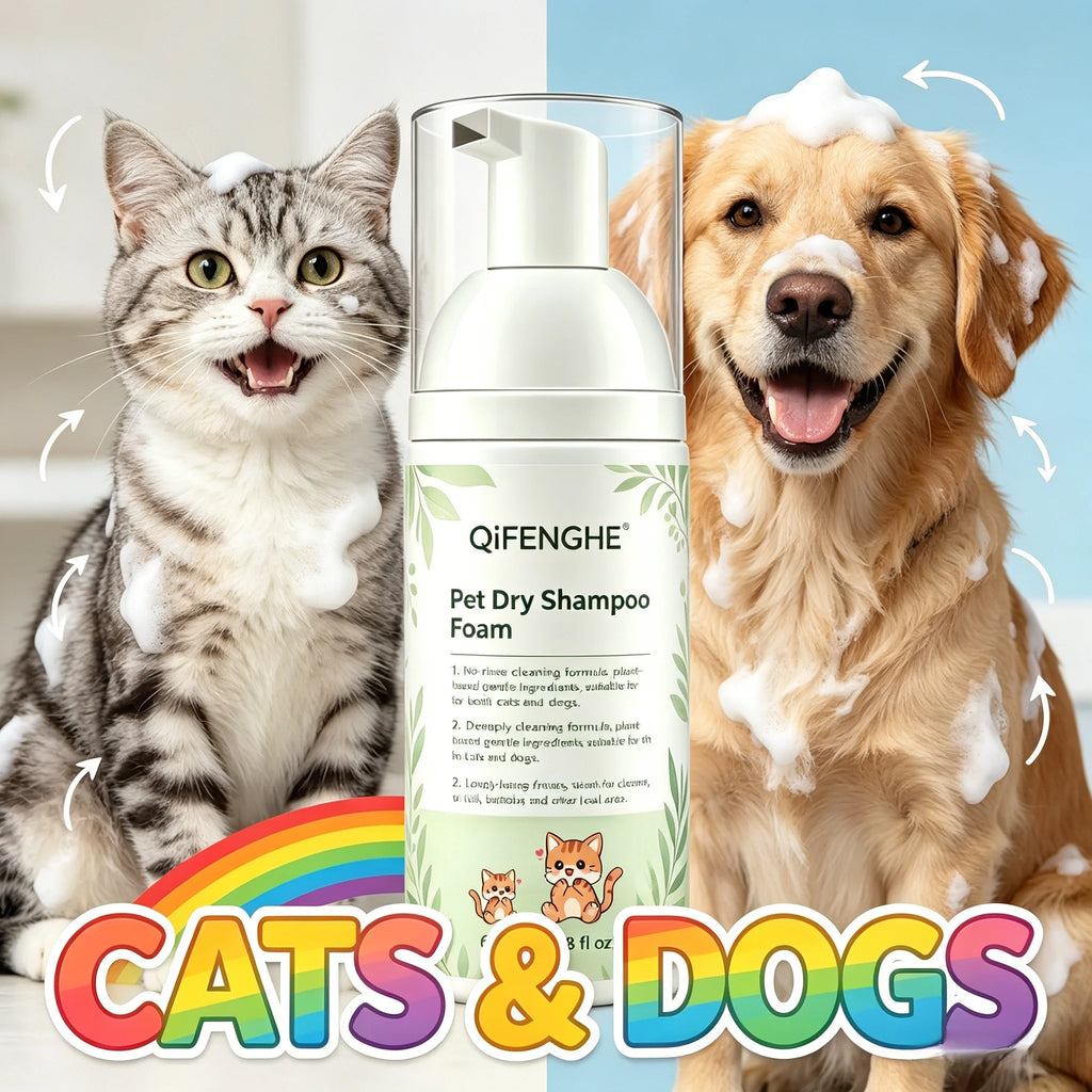 Pet Dry Shampoo Foam for Cats & Dogs, 60ml Waterless Bath-Free Grooming Cleanser for Puppies, Kittens & Pets
