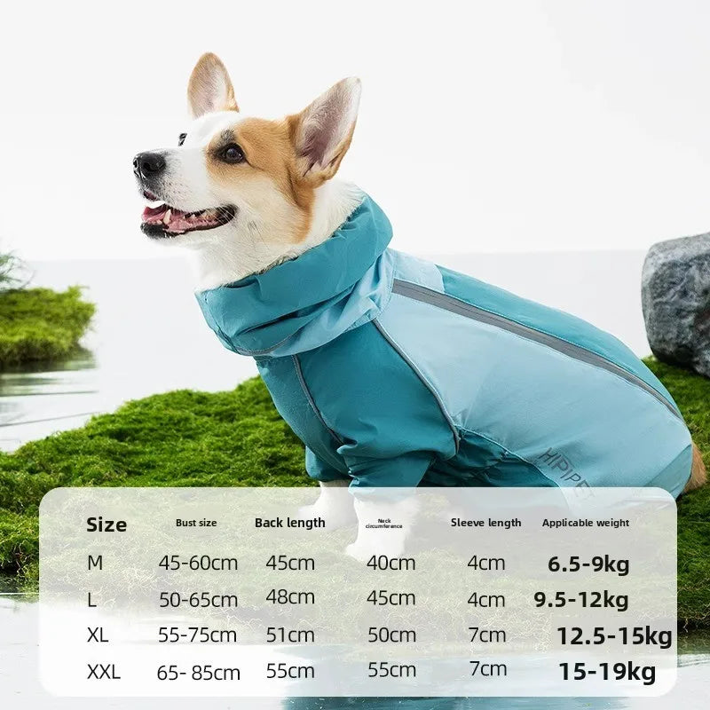 2026 New Full Coverage Waterproof Colorblock Four-Legged Dog Raincoat for Corgi, Dachshund, Small and Medium Dogs Outdoor Wear