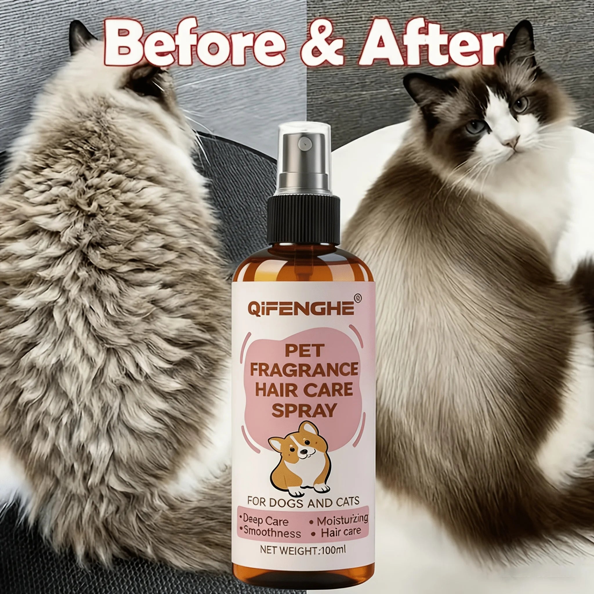 3.38Oz Pet Hair Care Spray, Fur Conditioner for Dogs and Cats, Instant Frizz Control and Smooth Coat, Deep Nourishing Detangler