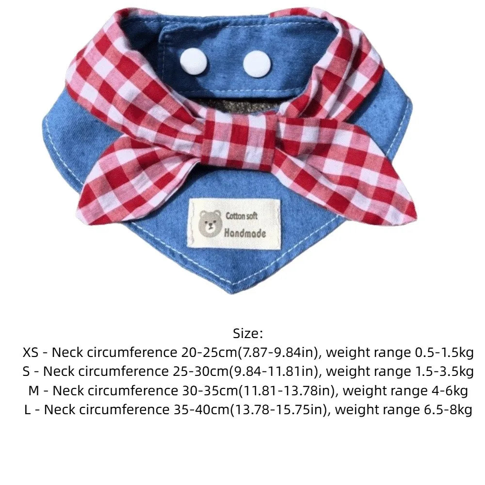 NEW Soft Dog Bandanas Breathable Adorable Pet Bandana with Red Plaid Bow Tie Dog Bibs for Small and Medium Puppies and Cats