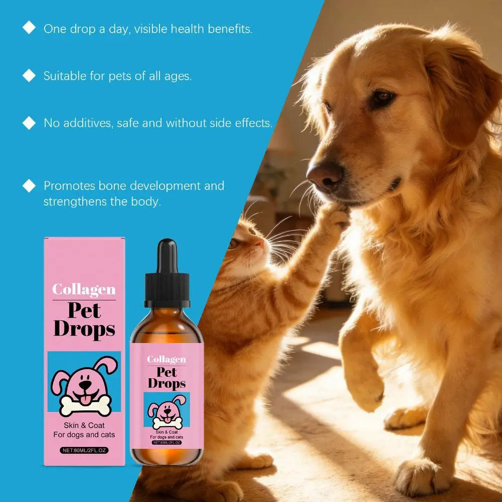 Multi-Care Pet Collagen Oral Drops for Dogs and Cats, Hair, Skin, and Joint Health Daily Nutritional Supplement, Pet Grooming Supply