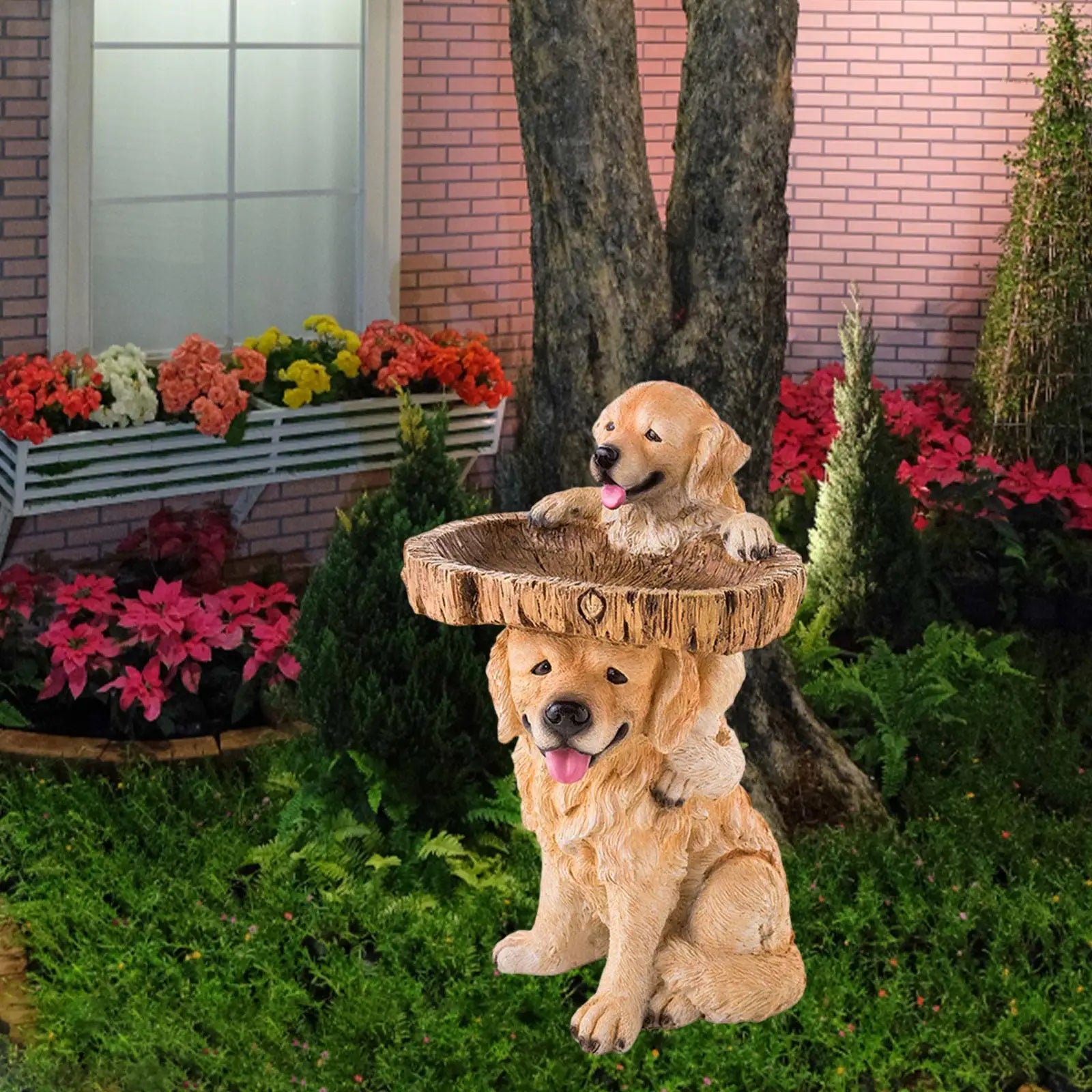 Dog Statue Figurine Feeding Station Resin Feeder Garden Bird Bath Bowl for Park Housewarming Backyard Porch Attracting Birds