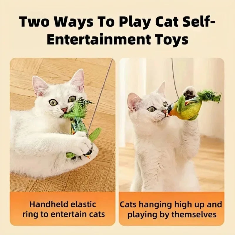 The Pet Cat Toy Emulates Bird Sounds to Amuse the Cat, Elastic Rope to Relieve Boredom and Resist Scratching and Biting