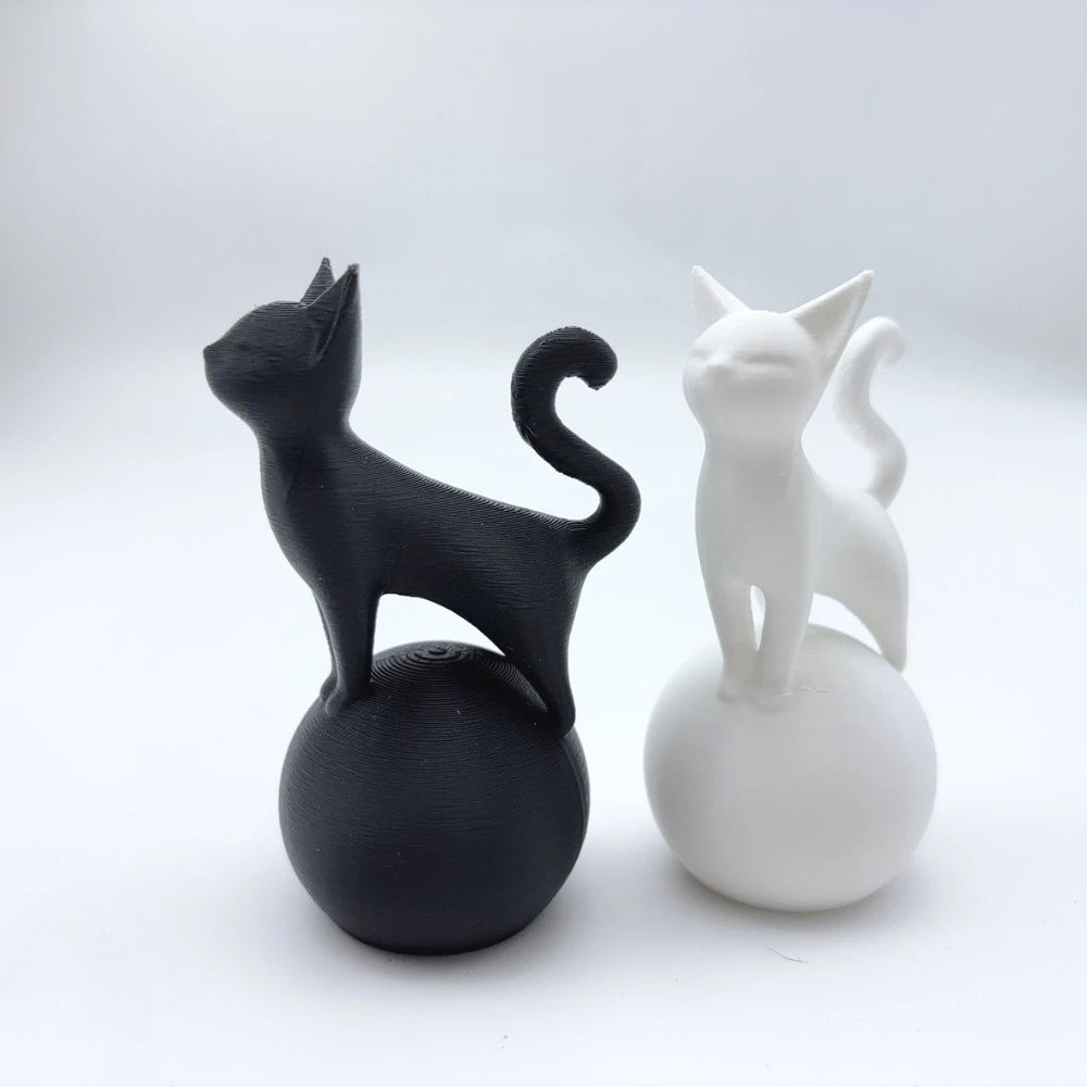 Cat on Ball Sculpture - 3D Art Figure, Minimalist Decoration