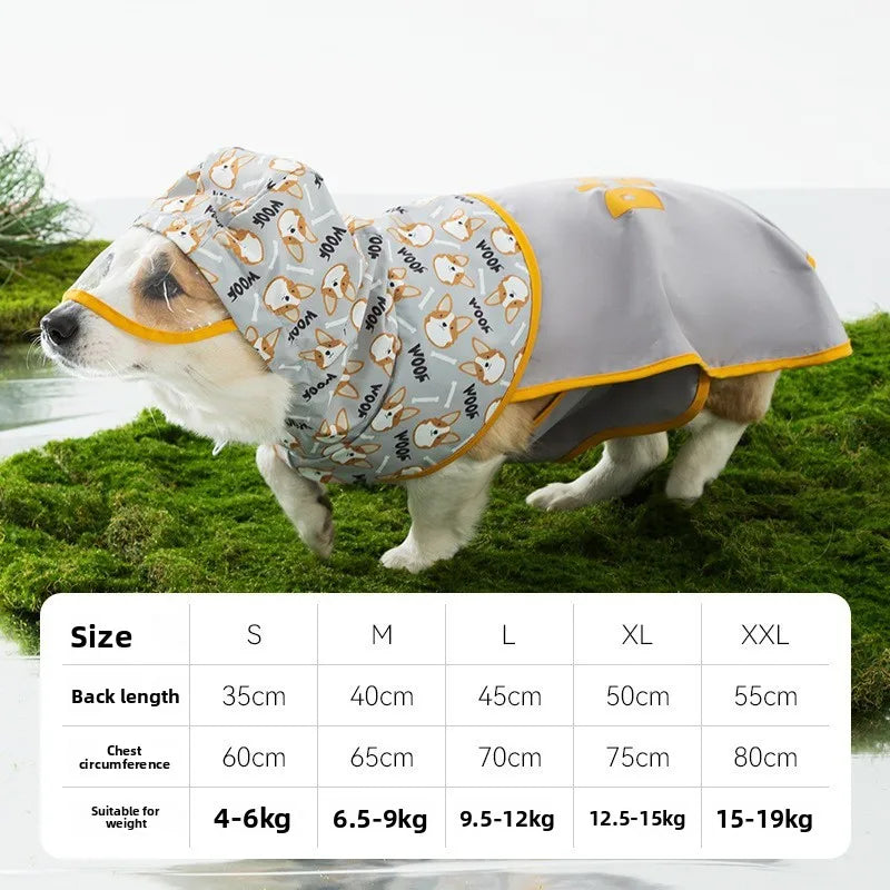 2026 New Full Coverage Waterproof Colorblock Four-Legged Dog Raincoat for Corgi, Dachshund, Small and Medium Dogs Outdoor Wear