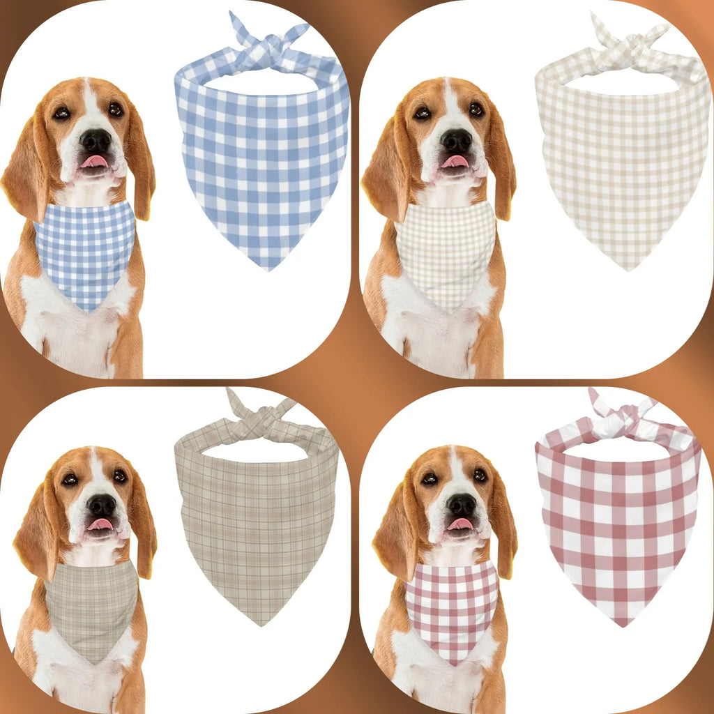 Dog Bandanas, Triangular Adjustable Multi-color Simple Plaid Pattern Printed Polyester, Pet Scarf, Puppy Accessories Drool Bib