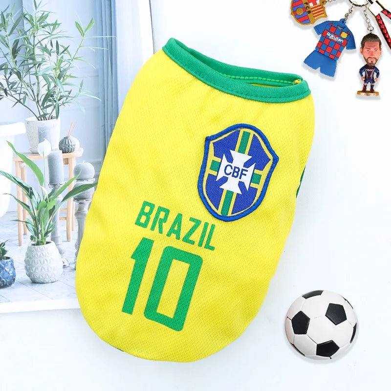 Small Pet Dog Clothes Football Fan Gear Jumpsuit Thin Cotton Vest Breathable Cat Outfit Pomeranian Dog Apparel for Animals