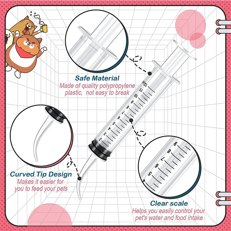 Plastic syringe for feeding small pets – 12ml, transparent, 1 pc or set of 3 pcs