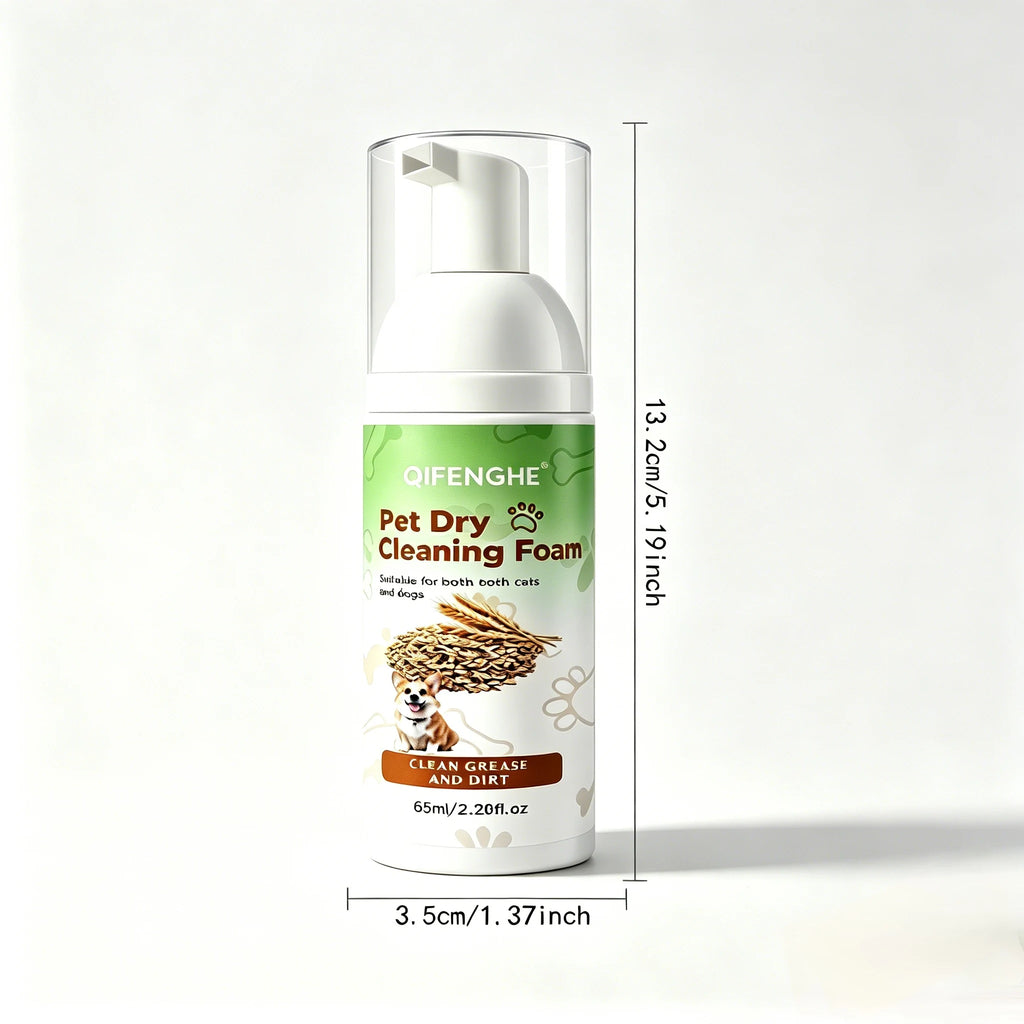 Pet Dry Cleaning Foam 60mL (2.028 fl.oz), No-Rinse Plant-Based Gentle Waterless Pet Shampoo for Cats & Dogs, Deep Cleansing Moisturizing