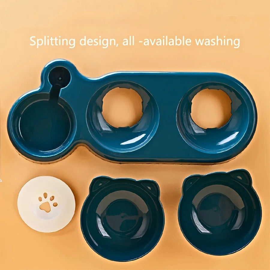 3-in-1 Cat Bowl Set – Tilted, with Gravity Water Dispenser