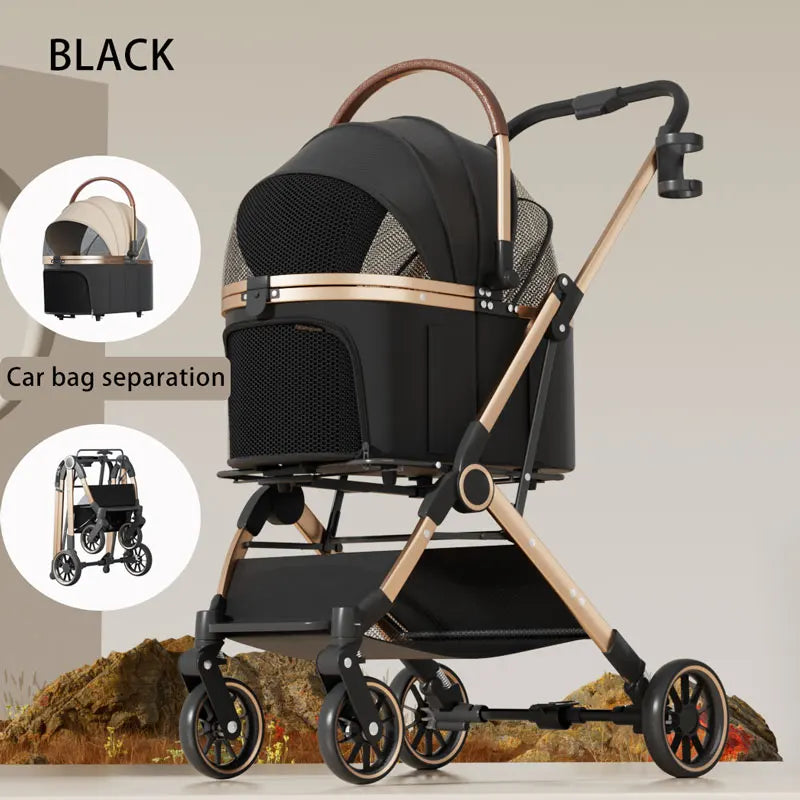 Pet 3-in-1 Portable Foldable Pet Strollers with Detachable Bag for Small and Medium Dogs and Cats Up to 45 lbs, Carts Basket Can Be Separated