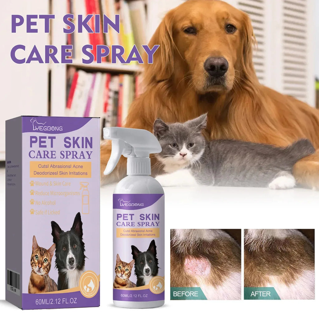 Cat and Dog Hair Dry Cleaning Spray, Skin Care Spray, Pet Flea and Mite Skin Treatment, Pet Wound Repair and Hair Regrowth Serum