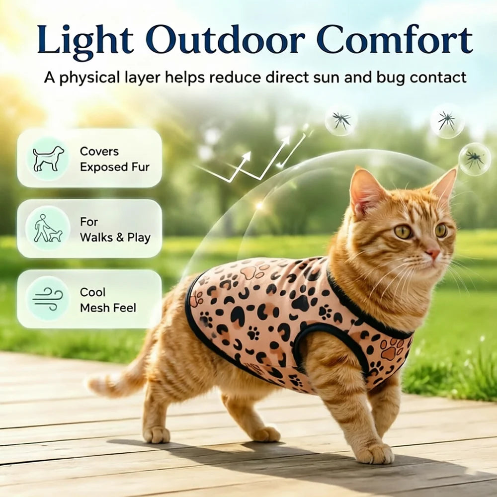 6Pcs Pet Cat Shirts for Kitten Small Dogs Lightweight Breathable Summer Leopard Print Sphynx Cats Apparel Soft Everyday Wear Set