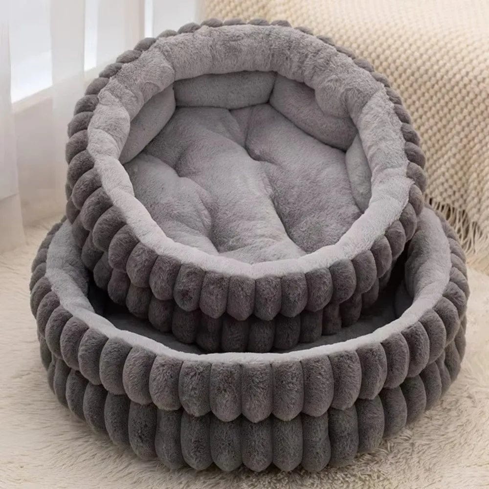Okrugli plišani krevet za mačke i pse – topao, mekan, za zimski san - Slika 4